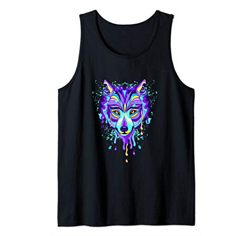 Abstract wolf dripping colorful paint Tank Top
