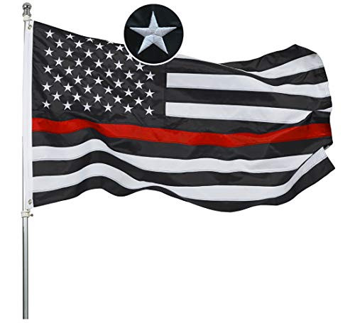 Embroidered Thin Red Line Firefighter Flag 3x5 Ft- Black White Red Stripes American Red Lives Matter Honoring Firefighter Flags Banner Durable Polyester with 2 Grommets