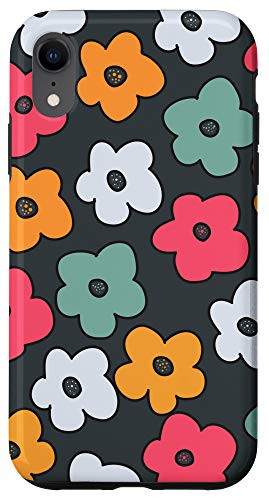 iPhone XR Garden Flowers Pink and Green Orange Floral Grey Pattern Case