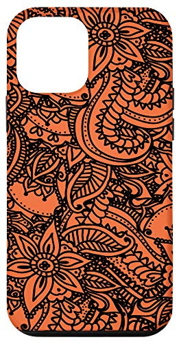 iPhone 12 mini Paisley Doodles Print Stylish Zen Art Pattern Papaya Orange Case