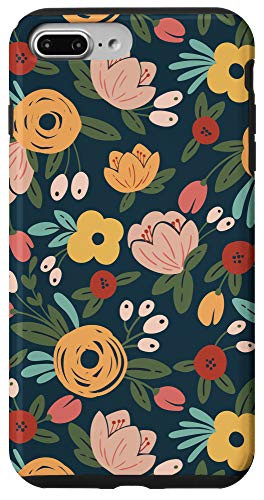 iPhone 7 Plus 8 Plus Flowers Florals Modern Orange Coral  and  Navy Pattern AEN129 Case