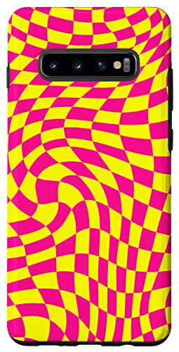 Galaxy S10Plus Crazy Checkers Pink Checkered Board Yellow Girly Phone Case