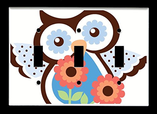 Triple Toggle  3-toggle  Light Switch Plate Cover - Spring Owls 2 - Owl Pose 1