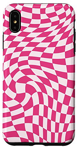 iPhone XS Max Crazy Checkers Pink Checkered Board White Girly Phone Case