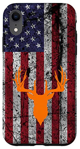 iPhone XR Deer Hunting USA Flag Orange Red White Blue Grunge Case