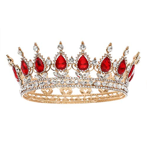 FORSEVEN Queen Crown Rhinestone Wedding Crowns and Tiaras for Women Costume Party Hair Accessories Princess Birthday Crown Crystal Bridal Crown  GoldPlusRed FORSEVEN Queen Crown Rhinestone Wedding Crowns and Tiaras for Women Costume Party Hair Accessories Princess Birthday Crown Crystal Bridal Crown  GoldPlusRed