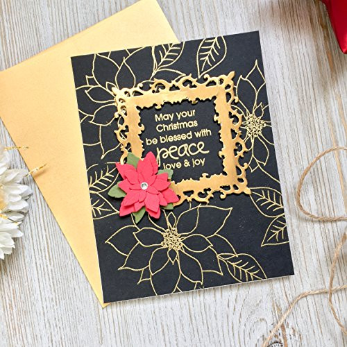 Gold Foil Christmas Card - Handmade Christmas Card  Poinsettia  Holiday Merry Christmas Greeting Card  Poinsettias  Red and Gold