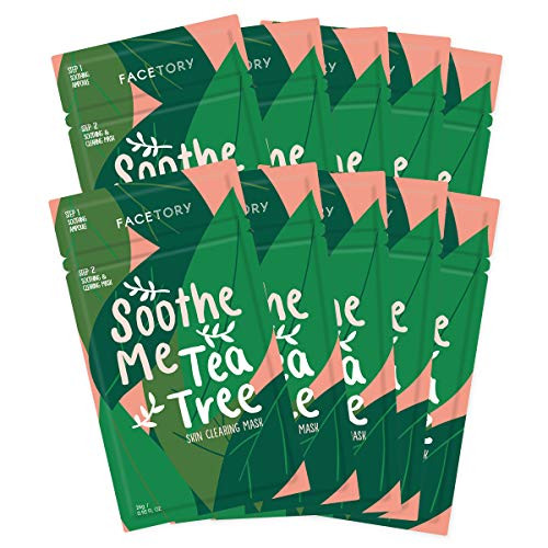 FaceTory Soothe Me Tea Tree 2-Step Sheet Mask with Tea Tree Oil for Acne Prone Skin Pack of 10 FaceTory Soothe Me Tea Tree 2-Step Sheet Mask with Tea Tree Oil for Acne Prone Skin Pack of 10