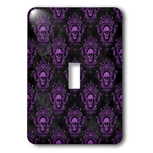 3dRose lsp_338011_1 Light Switch Cover  Purple and Black Framed Skulls Gothic Pattern