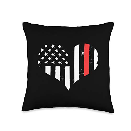 JonFriday USA Fire Department Firefighter Gifts USA Flag Heart Firefighter Thin Red Line Fireman Gift Throw Pillow  16x16  Multicolor