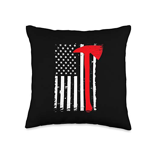 JonFriday USA Fire Department Firefighter Gifts USA Flag Axe Vintage Firefighter Thin Red Line Fireman Gift Throw Pillow  16x16  Multicolor