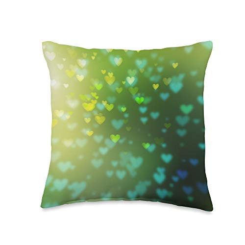 Gifts24Seven - Twinkle Hearts Green Bokeh Hearts Valentine's Day Spring Vibes Love Throw Pillow  16x16  Multicolor