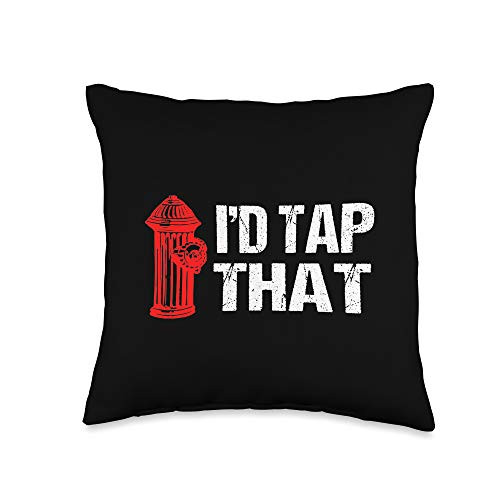 JonFriday USA Fire Department Firefighter Gifts I'd Tap That Hydrant Firefighter Thin Red Line Fireman Gift Throw Pillow  16x16  Multicolor