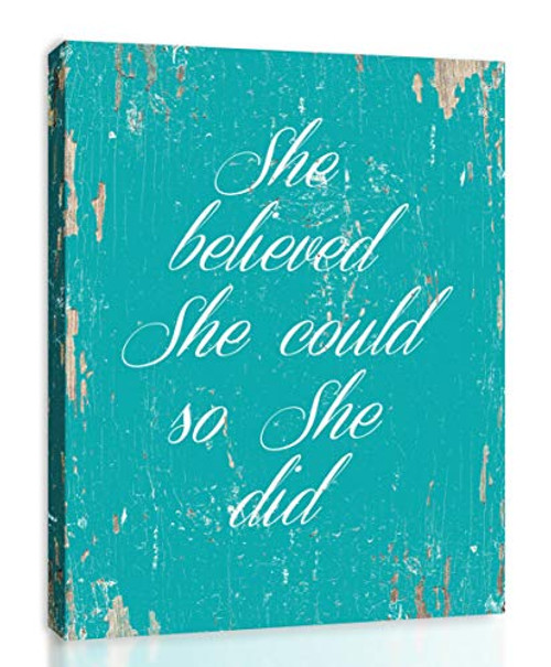 She Believed She Could So She Did - FRAMED - Quote Motivational Wall Art Canvas Print Home Decor Gallery Wrap Inner Frame Aqua 7x9 She Believed She Could So She Did - FRAMED - Quote Motivational Wall Art Canvas Print Home Decor Gallery Wrap Inner Frame Aqua 7x9