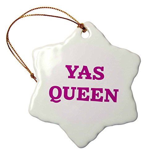 3dRose Yas Queen  Purple Text on White Background - Snowflake Ornament  Porcelain  3-Inch  ORN_221180_1