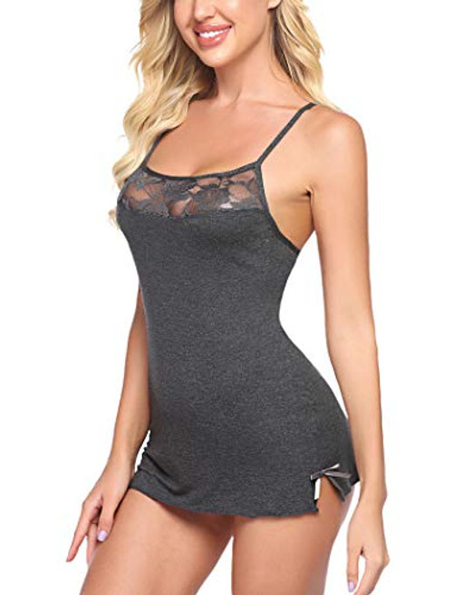 Avidlove Womens Nightie Lace Chemises Lingerie Sleepwear Halter Babydoll Slip Dress Dark Gray Small