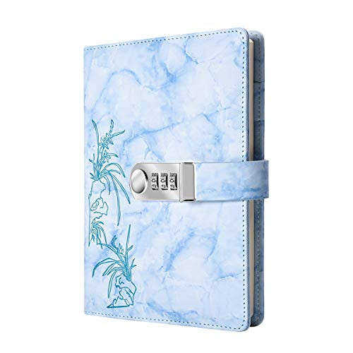 ARRLSDB A5 Creative Password Lock Journal  PU Leather Combination Lock Diary Digital Password Notebook Locking Journal Diary  Blue
