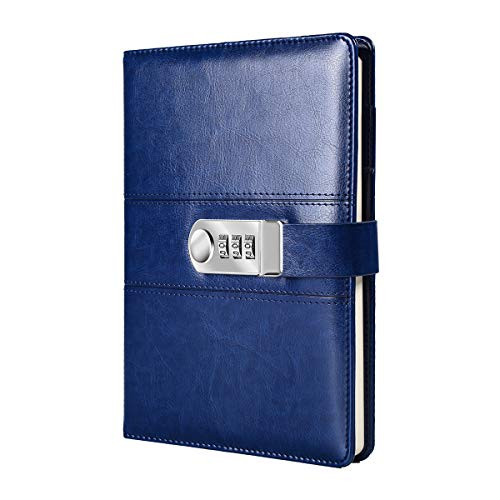 ARRLSDB A5 PU Leather Diary with Lock  Journal with Combination Lock Password Journal Locking Journal Diary  Dark Blue