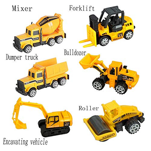 Nuanmu 6pcs Construction Vehicle Truck Toy Cars Assorted Trucks Mini Car Toy, Sliding Force Powered Push & Play Vehicles for Up Boys and Girls as Gift (Construction Vehicle)