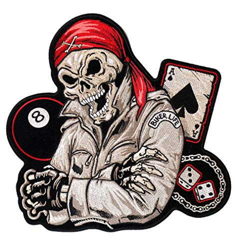 Leather Supreme Motorcycle Biker Life Guy Skull Embroidered Biker Patch-Red-Medium