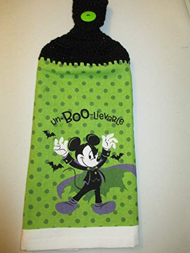 Crocheted FULL Towel Halloween UnBOOlievable Kitchen Towel with Black Metallic Yarn