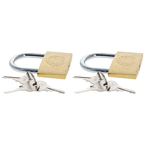 MroMax Brass Padlock  Keyed Different  60mm Wide Brushed Finish Short Harden Shackle  Waterproof Rust-Proof Door Lock Short Beam Lock for Drawer  Gym  Cabinet  Warehouse  2Pcs