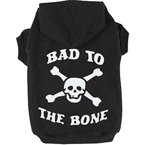 XiangYue SISAVE Dog Hoodies Pet Bad to The Bone Printed Skull Fleece Sweatshirt  Medium  Black