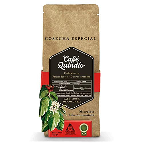 Cafe Quindio Specialty Harvest Ground Coffees 250 g 8.8 oz 0.6 lb. 100% Colombian Arabica Excelso Coffee Micro-lot Single Origin Coffee Artisanal Cultivation. Red Berries Ground 8.8 oz Cafe Quindio Specialty Harvest Ground Coffees 250 g 8.8 oz 0.6 lb. 100% Colombian Arabica Excelso Coffee Micro-lot Single Origin Coffee Artisanal Cultivation. Red Berries Ground 8.8 oz