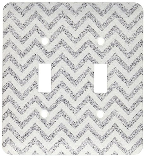 3dRose lsp_210935_2 Silver Glitter Effect Chevron Stripes Double Toggle Switch