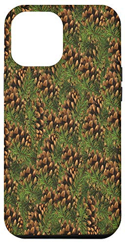 iPhone 12 Pro Max Camping Decor Print Vintage Net Outdoors Pine Cones Trees Case
