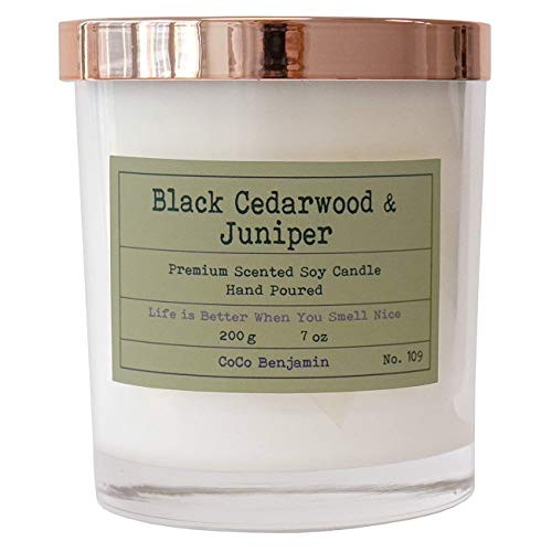 Soy Candle   Highly Scented  Hand Poured  7 oz  Black Cedarwood  and  Juniper  Rose Gold Edition