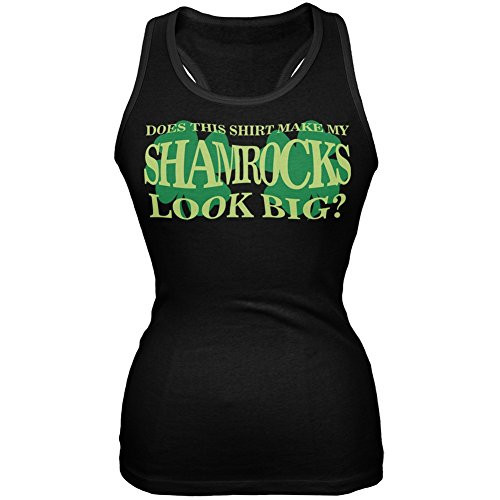 Old Glory St. Patricks Day Big Irish Shamrocks Funny Black Junior Soft Tank Top - Small