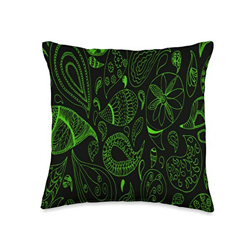 Sweetness Designs Green Black Paisley Bedroom Throw Pillow  16x16  Multicolor