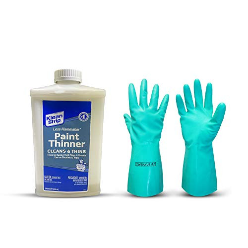 Klean Strip Less Flammable Paint thinner Low Odor  Oil-based Paint Stain Varnish for Wood  Metal  Concrete  Cement Now Comes with Chemical Resistant Gloves by Centaurus AZ  1 Quart