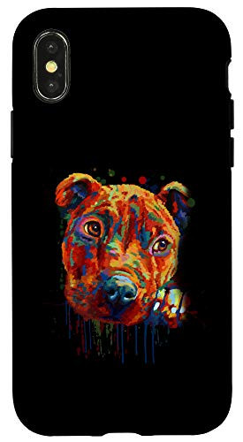 iPhone X XS Colorful Pitbull Dog Puppy Owner Paint Lover Painting Gift Case