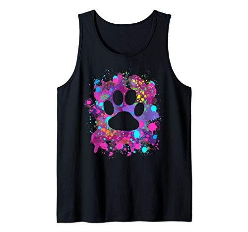 Dog Paw Print Watercolor Paint Splatter Art Love Dogs Gift Tank Top