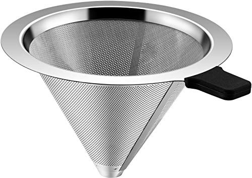 Small Size Pour Over Coffee filter Paperless Pour Over Coffee Dripper Manual Reusable Stainless Steel Coffee Filter  Single Drip Brew  Double Mesh Liner  1~2 Small Cups