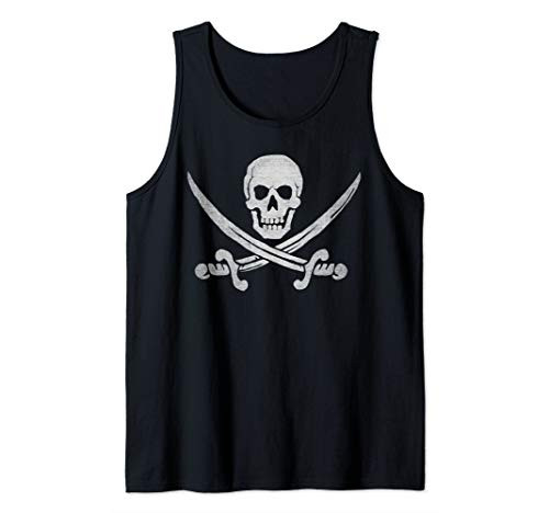 Jolly Roger Pirate Skull and Cutlasses Distressed Pirate Tank Top