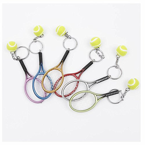 RAYNAG Set of 6 Creative Tennis Racket Keychain Key Rings Metal Tennis Ball Split Ring