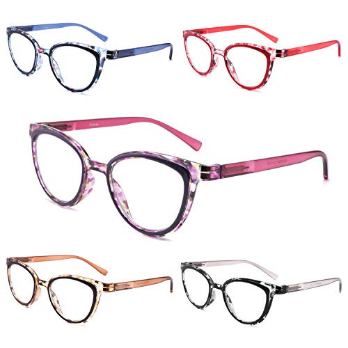 Yuluki 5 Pack Reading Glasses Blue Light Blocking Fashion Womens Readers 1.25 Spring Hinge Computer Eyeglasses Ladies Anti Glare