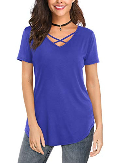DittyandVibe Women's V Neck T Shirt Short Sleeve Summer Loose Casual Tops  Blue  Large DittyandVibe Women's V Neck T Shirt Short Sleeve Summer Loose Casual Tops  Blue  Large