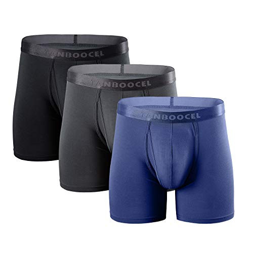 TANBOOCEL Men's Underwear Boxer Briefs Breathable Bamboo Underwear for Men 3-Pack  Black Dark Gray Navy Blue  Large 
