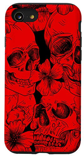 iPhone SE  2020    7   8 black floral Skulls red skeleton creepy halloween Case