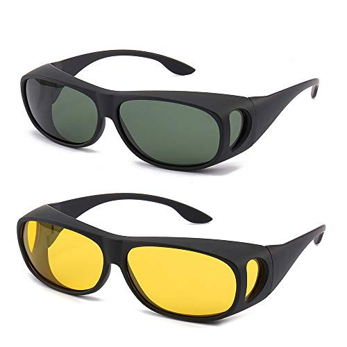 2PCS Prescription Glasses Optic HD Night Day Driving Wrap Around Anti Glare Sunglasses Fitover Glasses