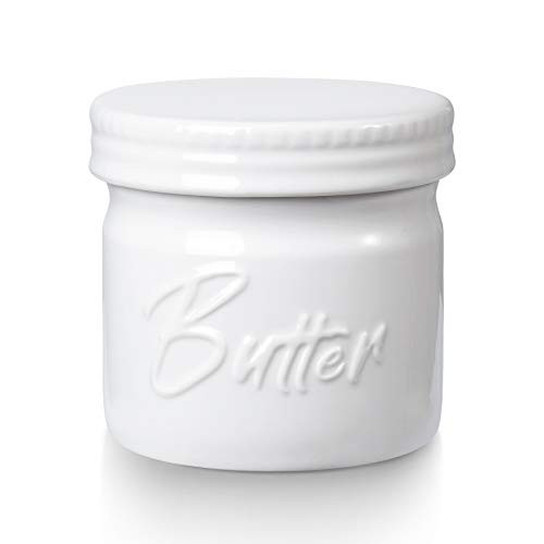 Porcelain Butter Crock Keeper  French Butter Dish with Lid  Butter Crocks with Water Line - Keep Butter Spreadable without Fridge  White - Better Butter
