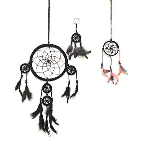 Cool Gifts Handmade Dream Catchers Colorful Authentic Indian Traditional Native American Circular net with Feathers Wind Chimes for car Kids Bedroom Wall Hanging Home Decor Ornaments Crafts  Black