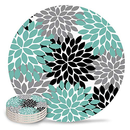 Drink Coasters Absorbent Coaster Sets Funny Art Coasters for Drinks Coffee Mugs Cups Beer Wine Bottle Cocktail Desk 4 Inches Multicolor Dahlia Pinnata Flower Customized Teal Black Grey