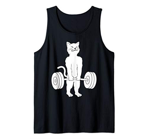 Cat Deadlift Shirt Powerlifting Kitty Tee  Weightlifting Cat Tank Top