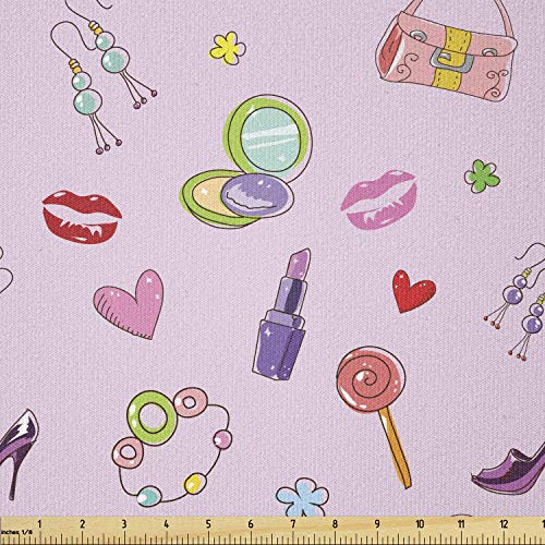 Ambesonne Cartoon Fabric by The Yard Girls Illustration with Fashion Accessories and Makeup Lollipop Flower Print Stretch Knit Fabric for Clothing Sewing and Arts Crafts 1 Yard Multicolor Ambesonne Cartoon Fabric by The Yard Girls Illustration with Fashion Accessories and Makeup Lollipop Flower Print Stretch Knit Fabric for Clothing Sewing and Arts Crafts 1 Yard Multicolor