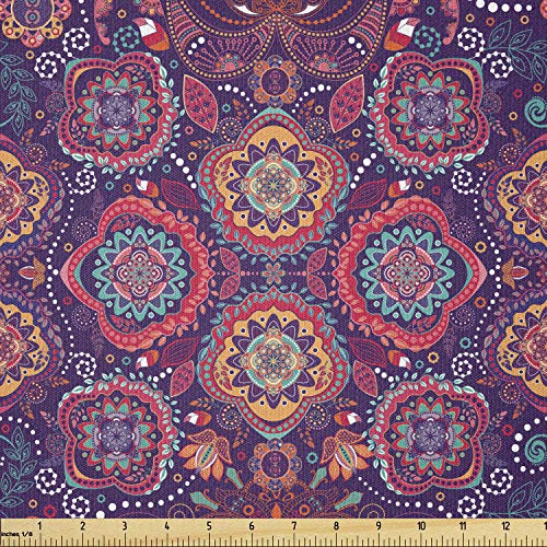 Lunarable Batik Fabric by The Yard  Eastern Droplet-Shaped Paisley Inspired Traditional Forms Vivid Colors Image  Stretch Knit Fabric for Clothing Sewing and Arts Crafts  1 Yard  Purple Pink